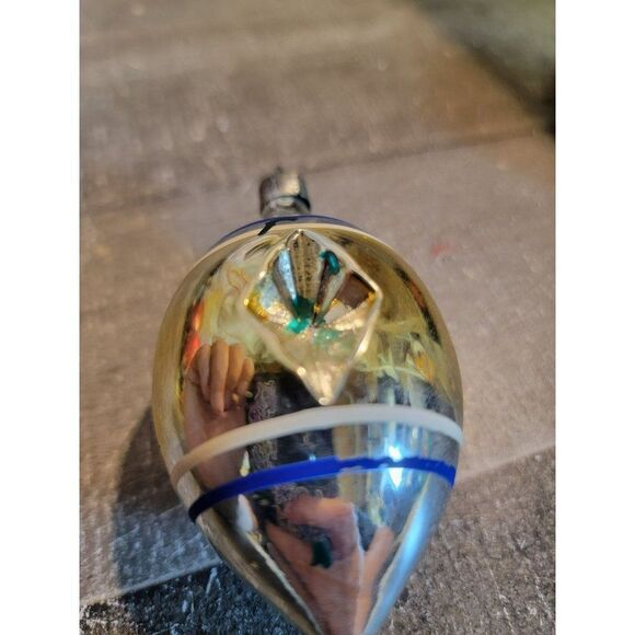 Reflective blown glass silver white blue line ornaments Xmas decor - Picture 2 of 7